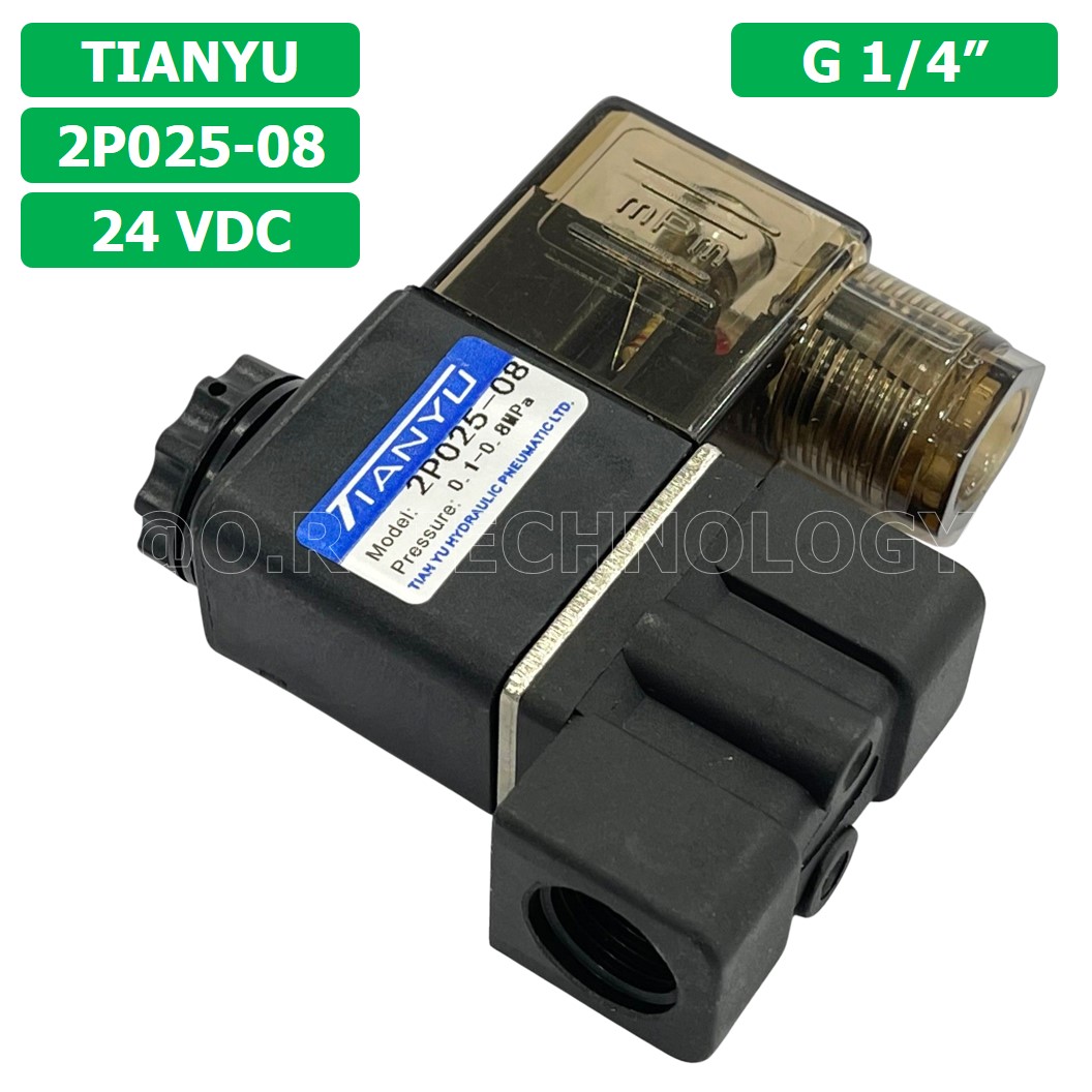 (1ชิ้น) 2P025-08 24VDC โซลินอยด์วาล์ว พลาสติก 2/2 Way Single Coil Solenoid Valve Pneumatic TIANYU โซลินอยด์ลม วาล์วลม