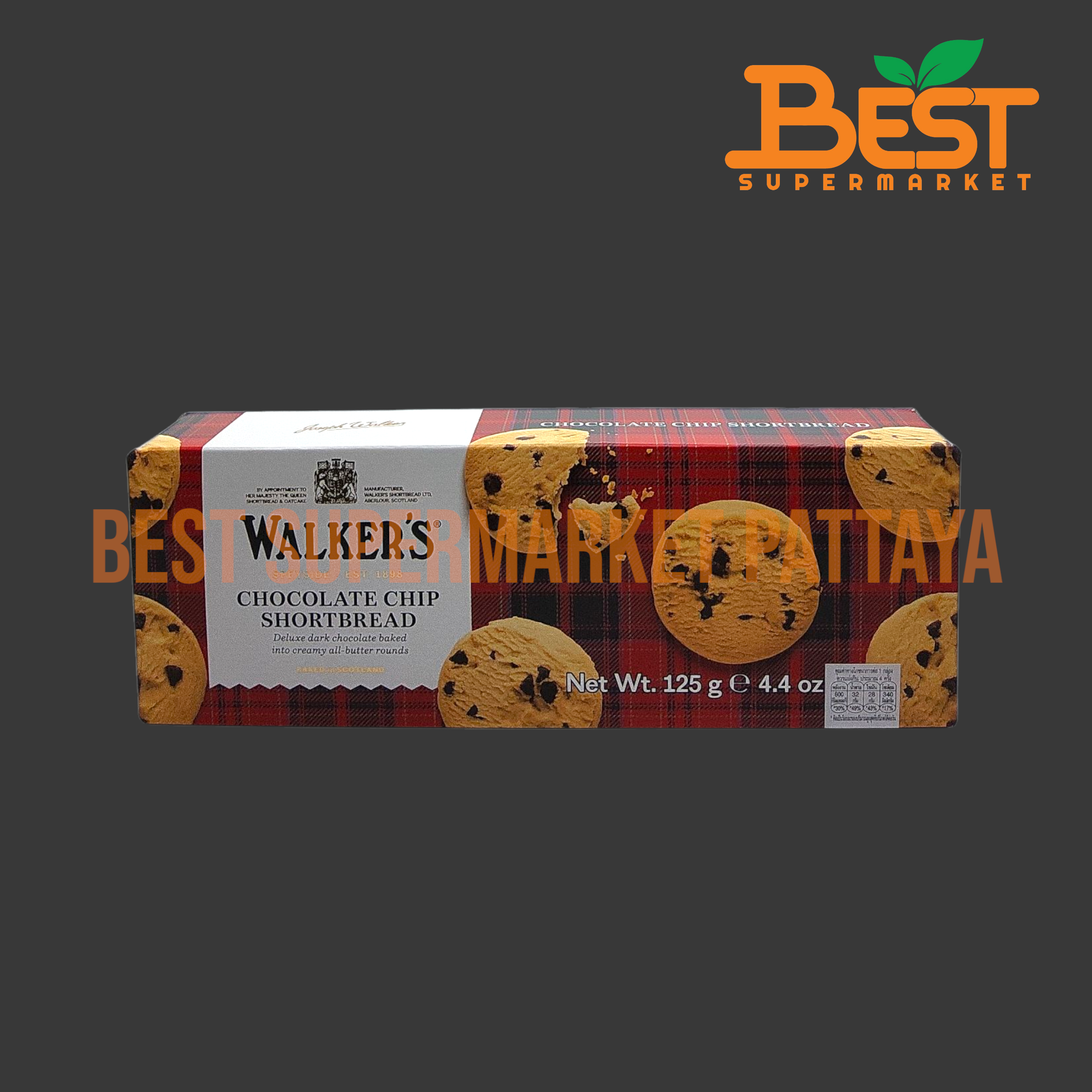 วอคเกอร์ส บัตเตอร์ ช็อกโกแลตชิพ ช็อร์ตเบรด 125 กรัม Walkers Pure Butter Chocolate Chip Shortbread 125 g.