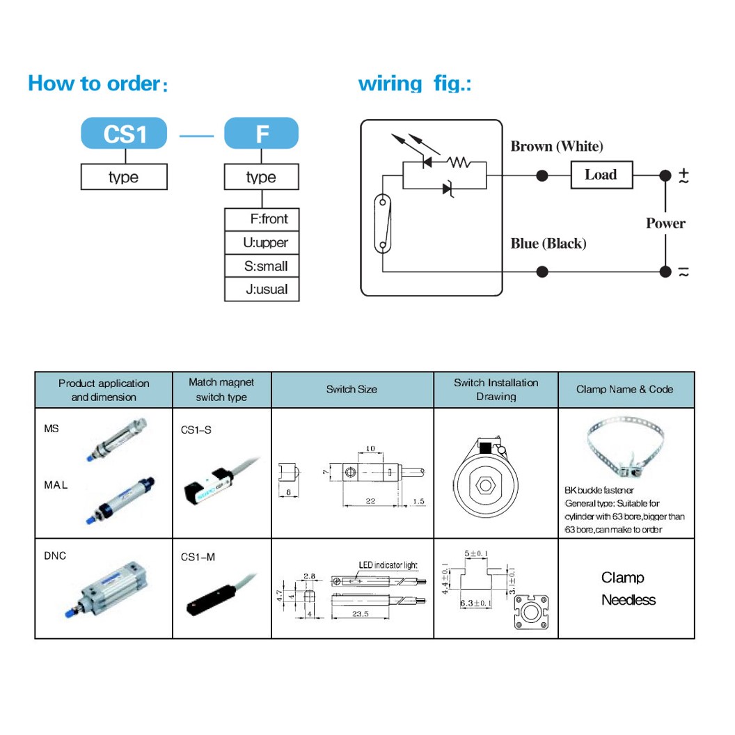 HUGONGELE CS1-S เซนเซอร์กระบอกลม หรีดสวิตช์ Magnetic Sensor Reed Switch เซนเซอร์แม่เหล็ก for Pneumatic Cylinder