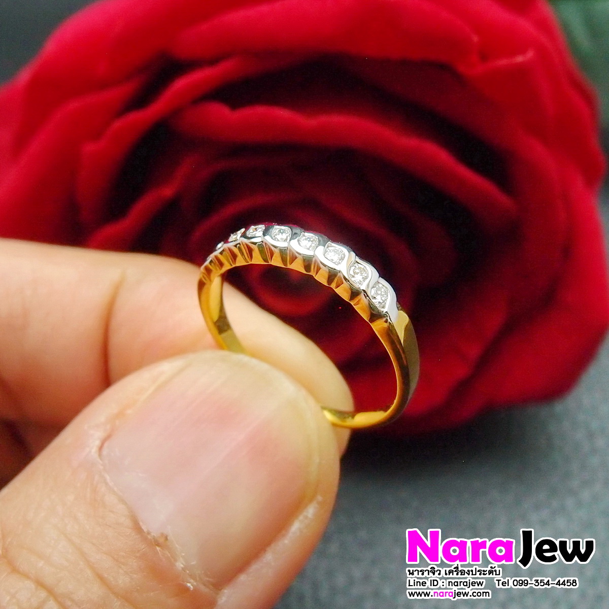 แหวนเพชรแถว ตาม้า ประดับเพชรแท้ 0.23 กะรัต เพชรน้ำขาว 97 เล่นไฟวิ้งๆ