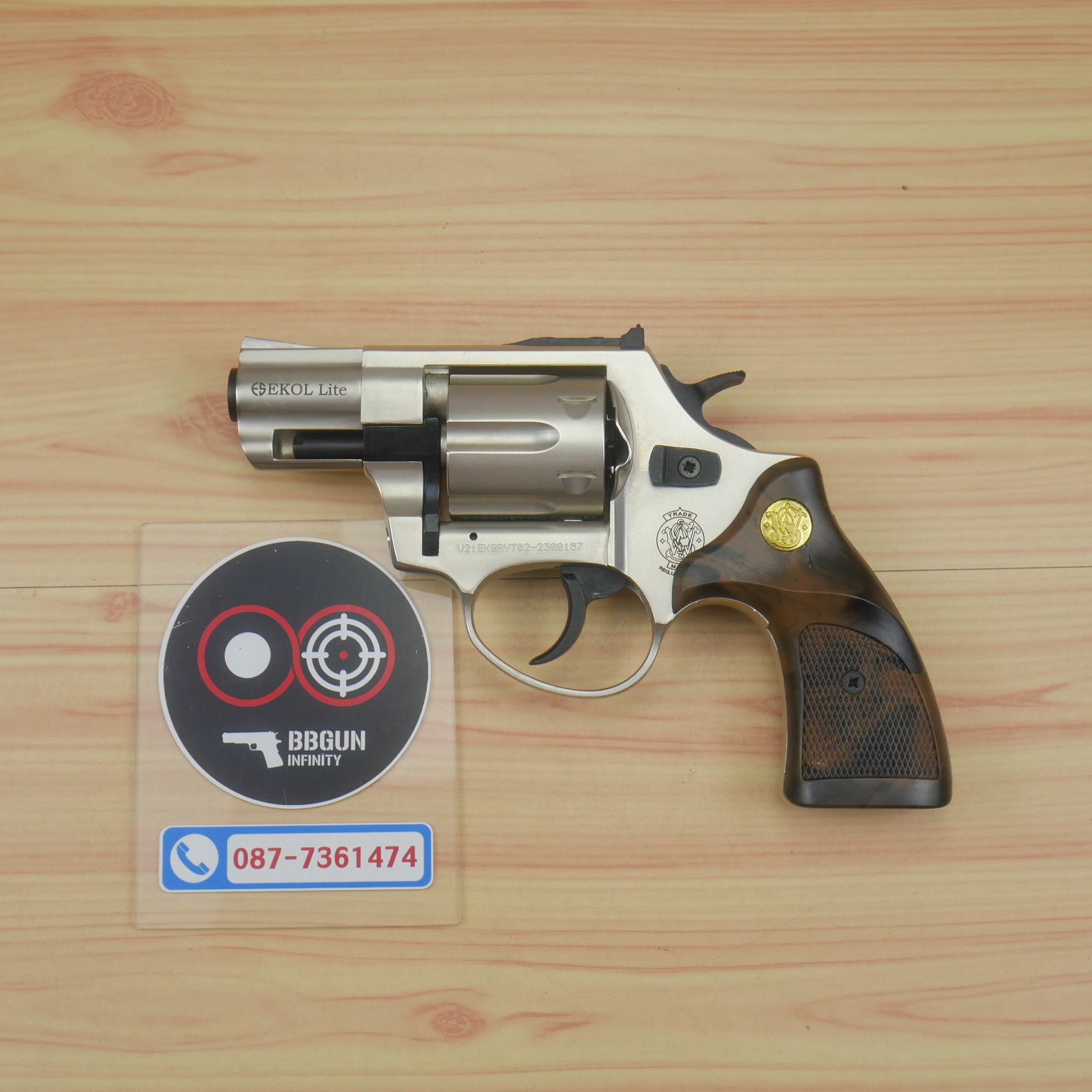 Ekol Lite แบลงค์กัน ลูกโม่ 2 นิ้ว สีซาติน (Satin) Smith & Wesson blank gun Revolver 2 inch กระดุมทอง