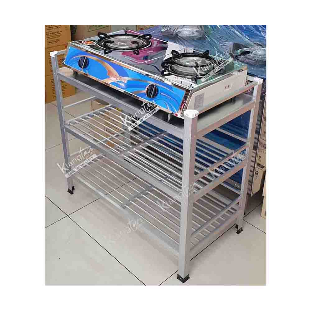 ชั้นวางเตาแก๊สวางของ 3 ชั้น ชั้นบนแผ่นอลูมิเนียมเรียบ 42 x 82 x 75 ซม. ทนแดดฝน ไม่ผุ