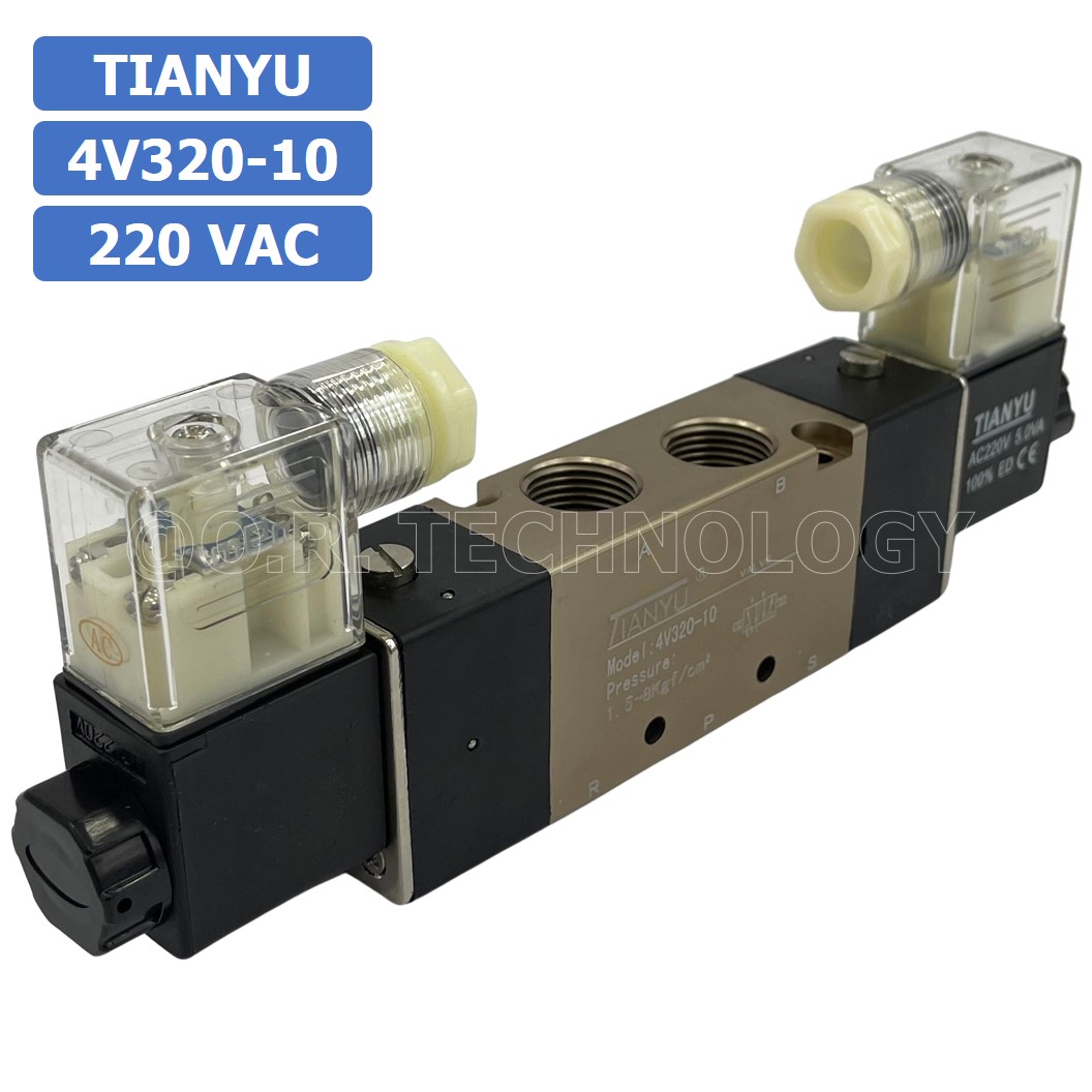 (1ชิ้น) 4V320-10 220VAC โซลินอยด์วาล์ว คอยล์ 2 ข้าง Double coil Solenoid Valve Pneumatic TIANYU