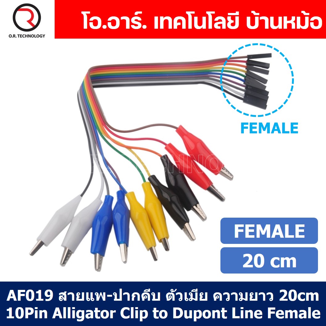 (1ชิ้น) AF019 สายแพ-ปากคีบ ตัวเมีย ความยาว 20cm 10Pin Alligator Clip to Dupont Line Female สายจั๊มเปอร์ Jumper