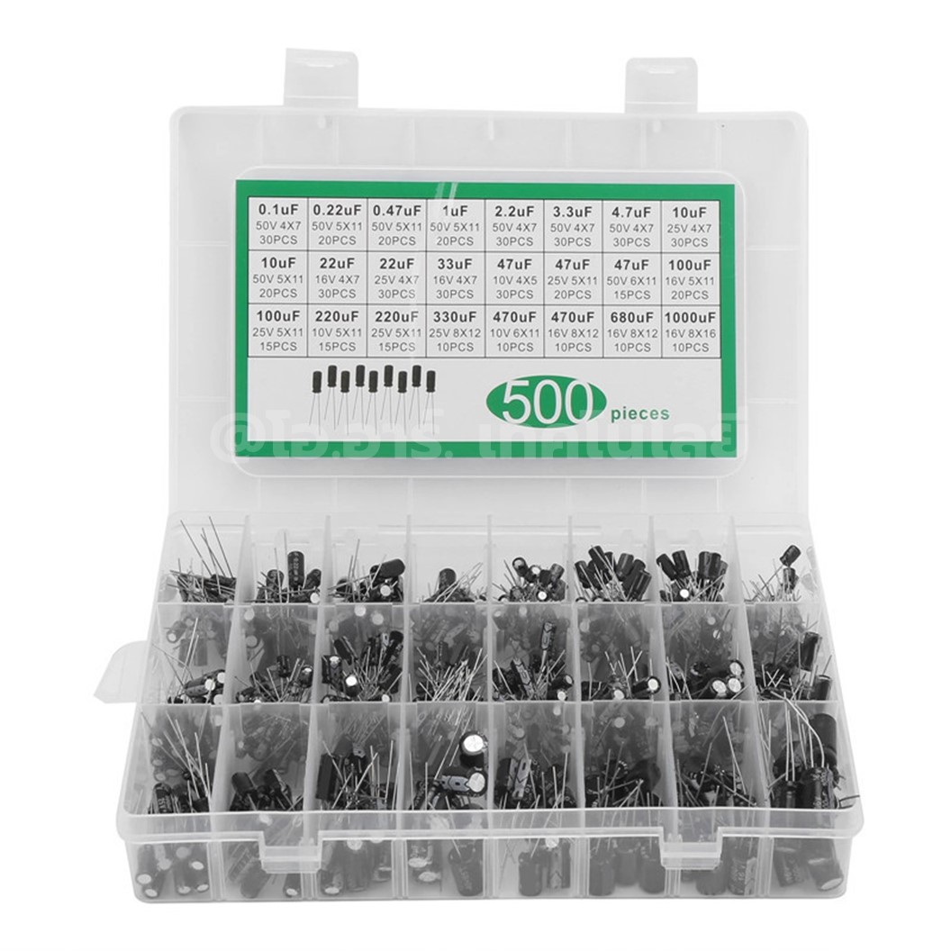 C500 Capacitor Box ชุด ตัวเก็บประจุ 500ชิ้น 24ค่า 500pcs Capacitor kit 0.1uF-1000uF 16V-50V คาปาซิเตอร์ ชุดตัวเก็บประจุ หลายค่า