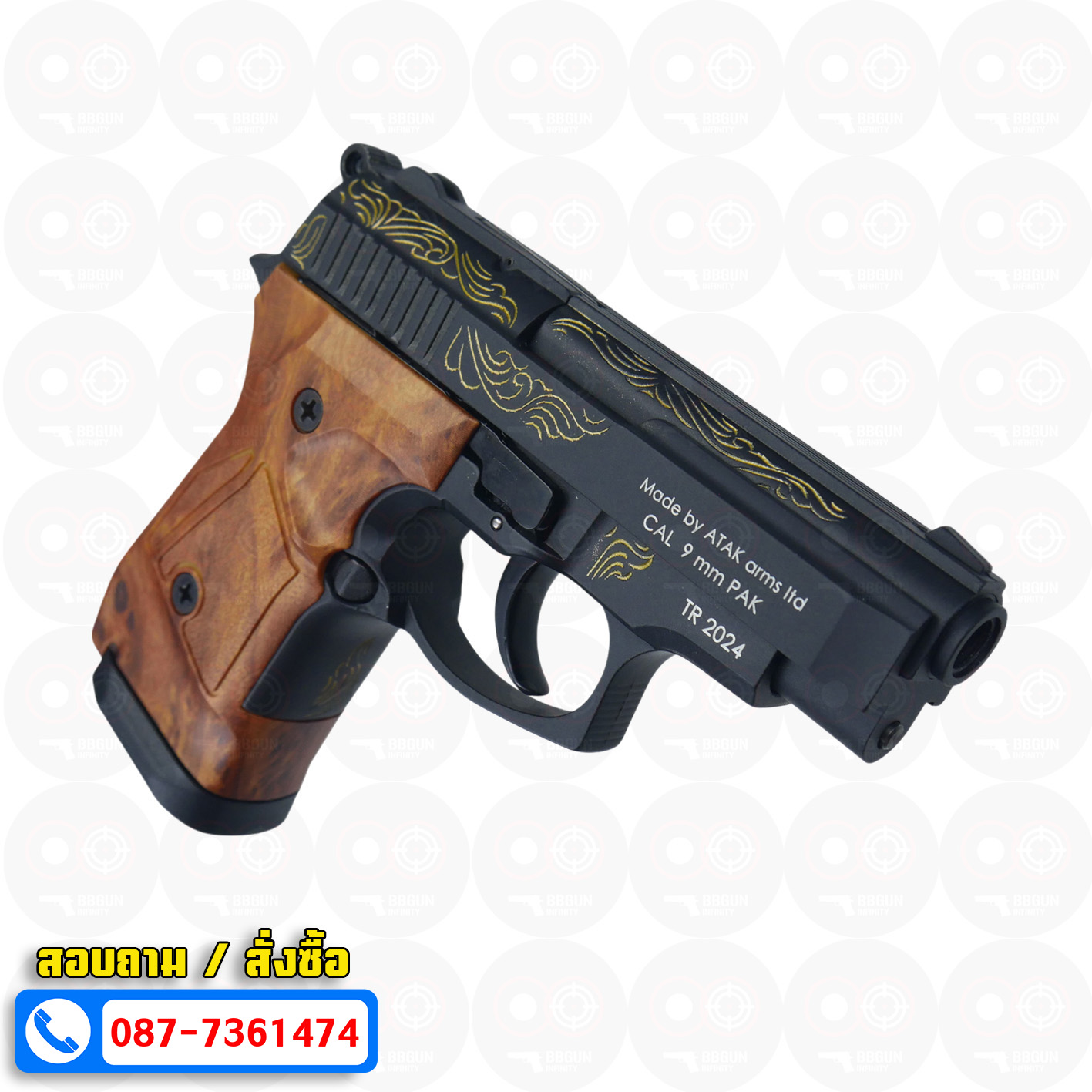 Blank GUN Zoraki mod 914-td auto สีดำลายทอง แบลงค์กัน Semi Auto & Full Auto (แถมกล่องปืน)