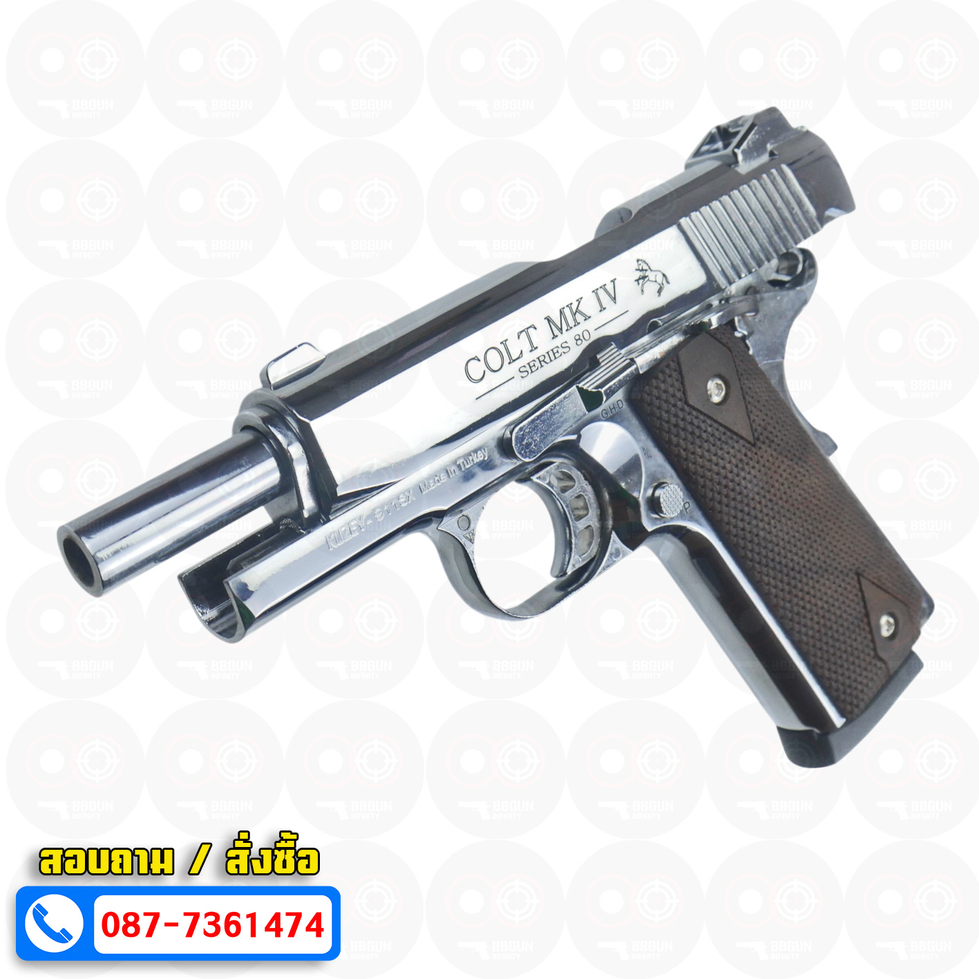 แบลงค์กัน KUZEY M1911 COLT'S MK IV SERIES 80 blank gun สีเงินเงา ลำ 4 นิ้ว ด้ามไม้