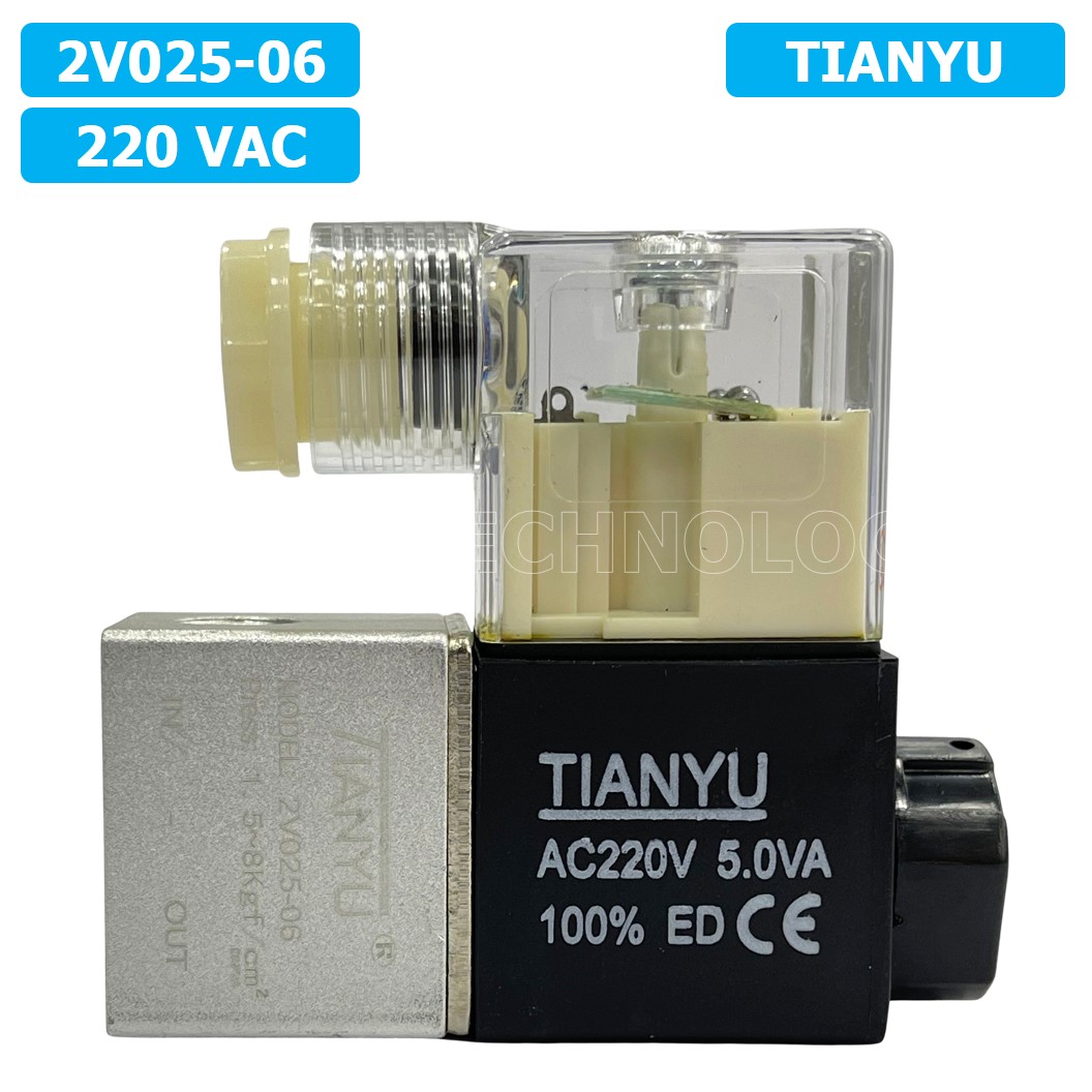 (1ชิ้น) 2V025-06 220VAC โซลินอยด์วาล์ว คอยล์ 1 ข้าง 2/2 Way Single Coil Solenoid Valve Pneumatic TIANYU โซลินอยด์ลม วาล์วลม