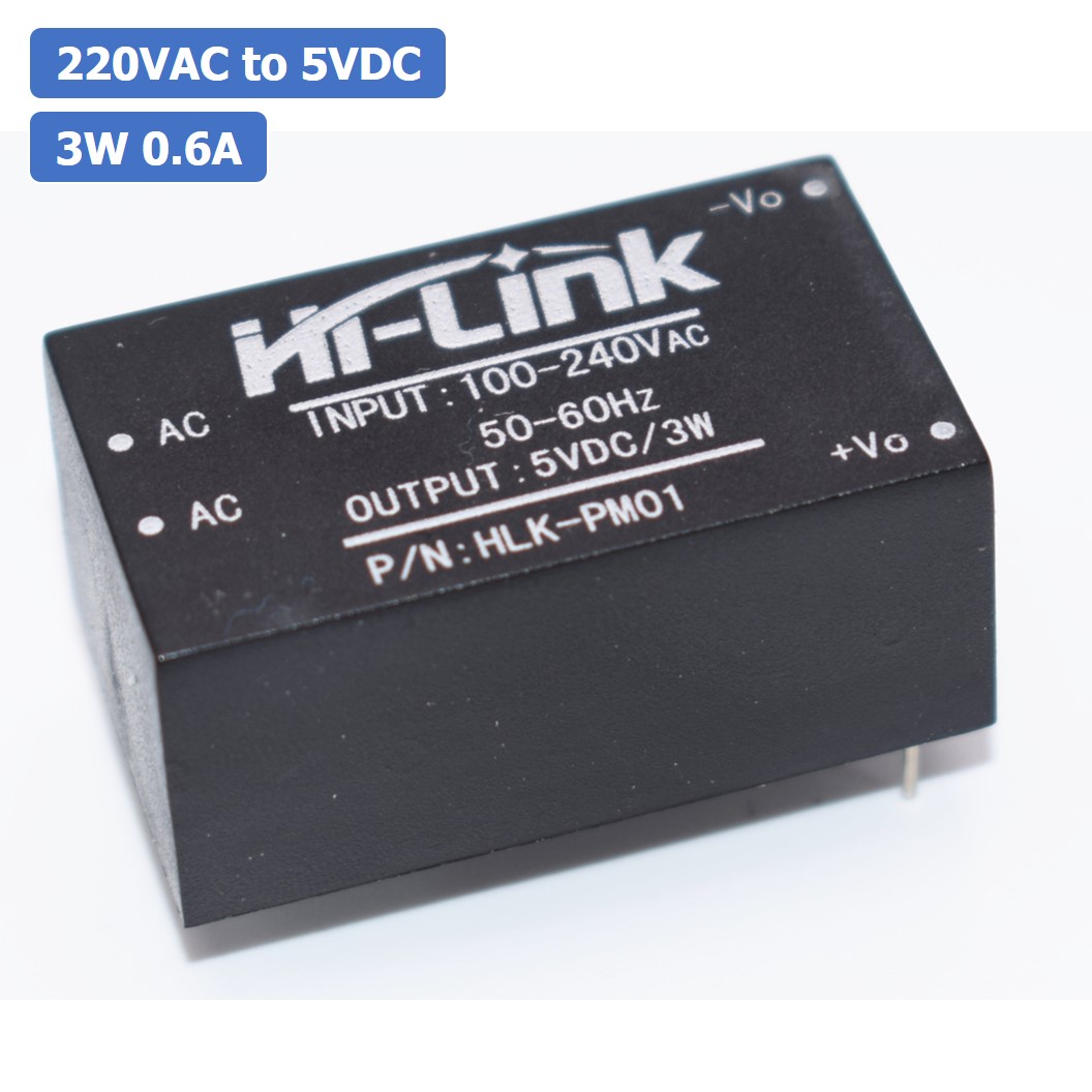 (1ชิ้น) NA529 โมดูลแปลงไฟ สวิตช์ชิ่งไฟฟ้า 220VAC เป็น 5VDC 0.6A 3W HLK-PM01 AC-DC Hi-Link Switching Power Supply Module 220VAC to 5VDC 0.6A 3W