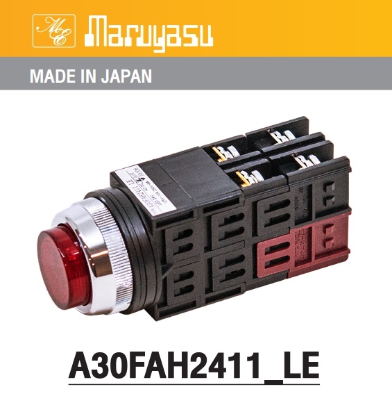 MARUYASU A30FAH2411RLE สวิทช์กดมีไฟหัวนูน LED 24 โวลต์ 1NO1NC φ30 mm.(G-O-R-Y)