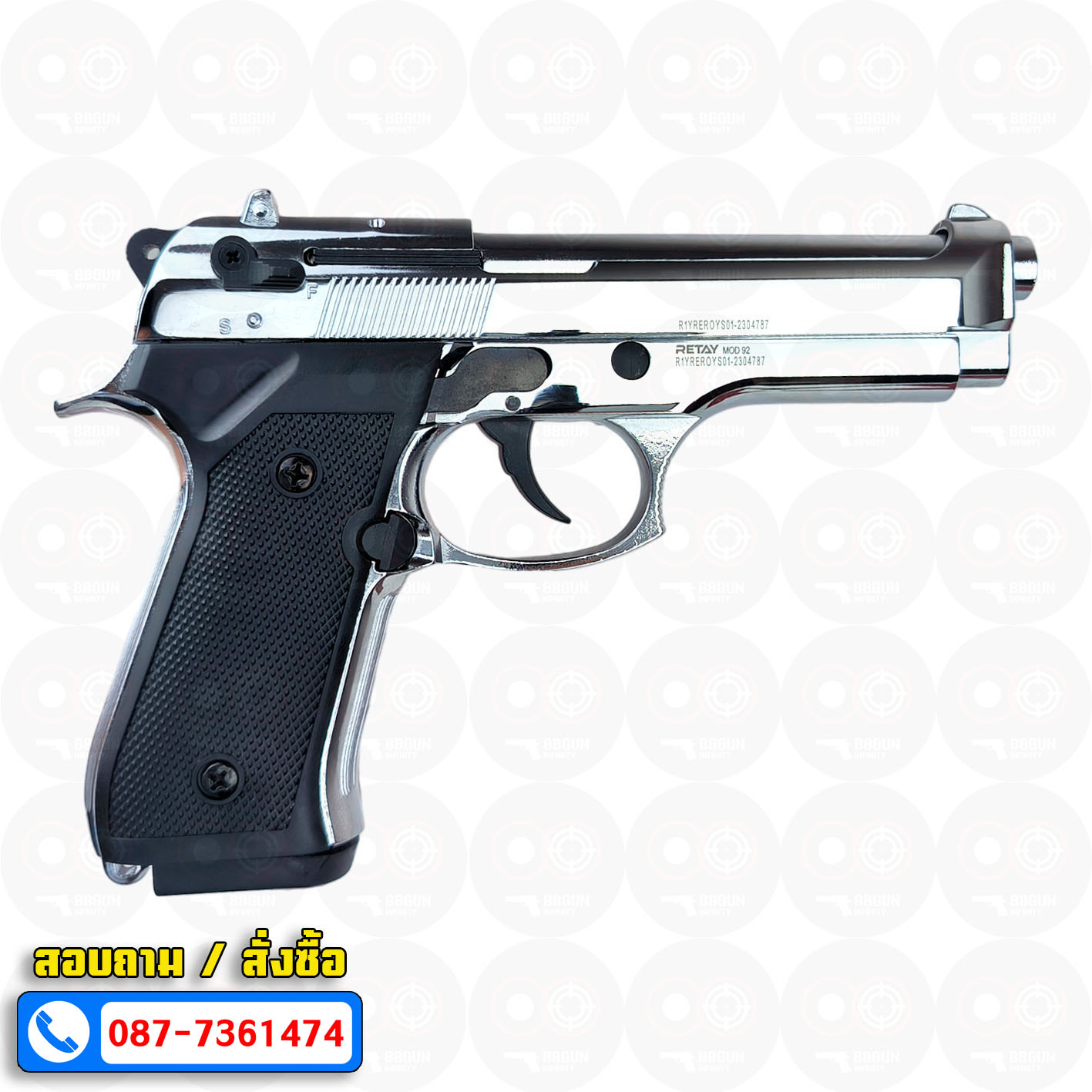 Blank Gun RETAY Beretta M92 MOD 92 เงินเงา nickel chrome รีเท บาเร็ตต้า เอ็ม 92 แบลงค์กัน สีนิลเกิ้ลโครเมี่ยม
