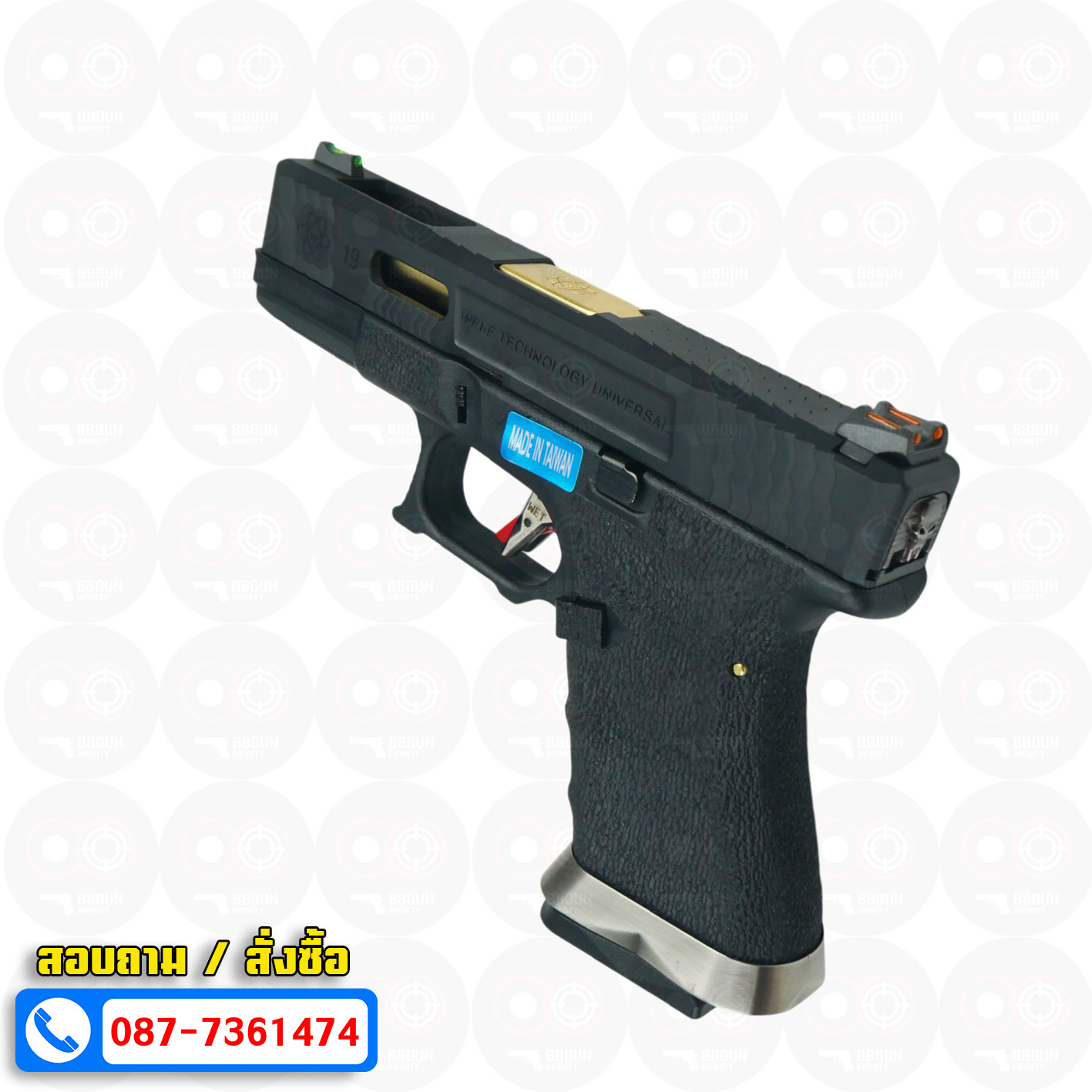 บีบีกันอัดแก๊ส WE G19 T1 G-Force Glock 19 GBB เฟรมดำ สไลด์ดำ ท่อทอง BB GUN