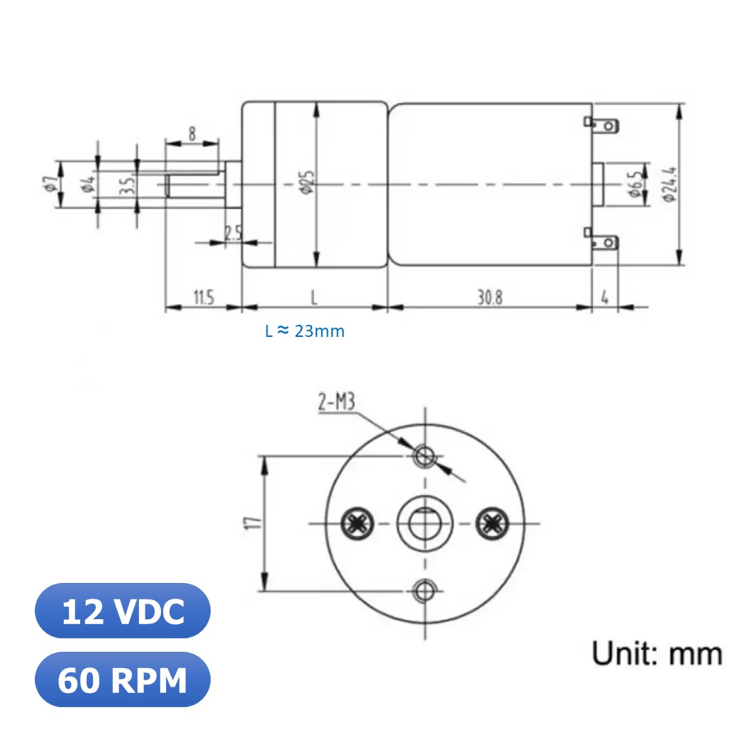 (1ชิ้น) JB357 มอเตอร์ มอเตอร์เกียร์ มอเตอร์อเนกประสงค์ 25GA-370 12VDC 60RPM DC Gear Motor (Shaft D, 4mm)