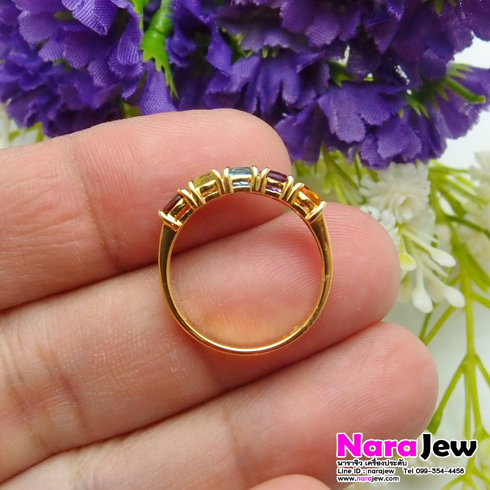 แหวนพลอยแท้ 5 สี สีสันสดใส ใส่แล้วโดดเด่น ดูมีสไตล์ สวยสะดุดตา (พลอยเจียระไนรูปไข่ทรงรี)