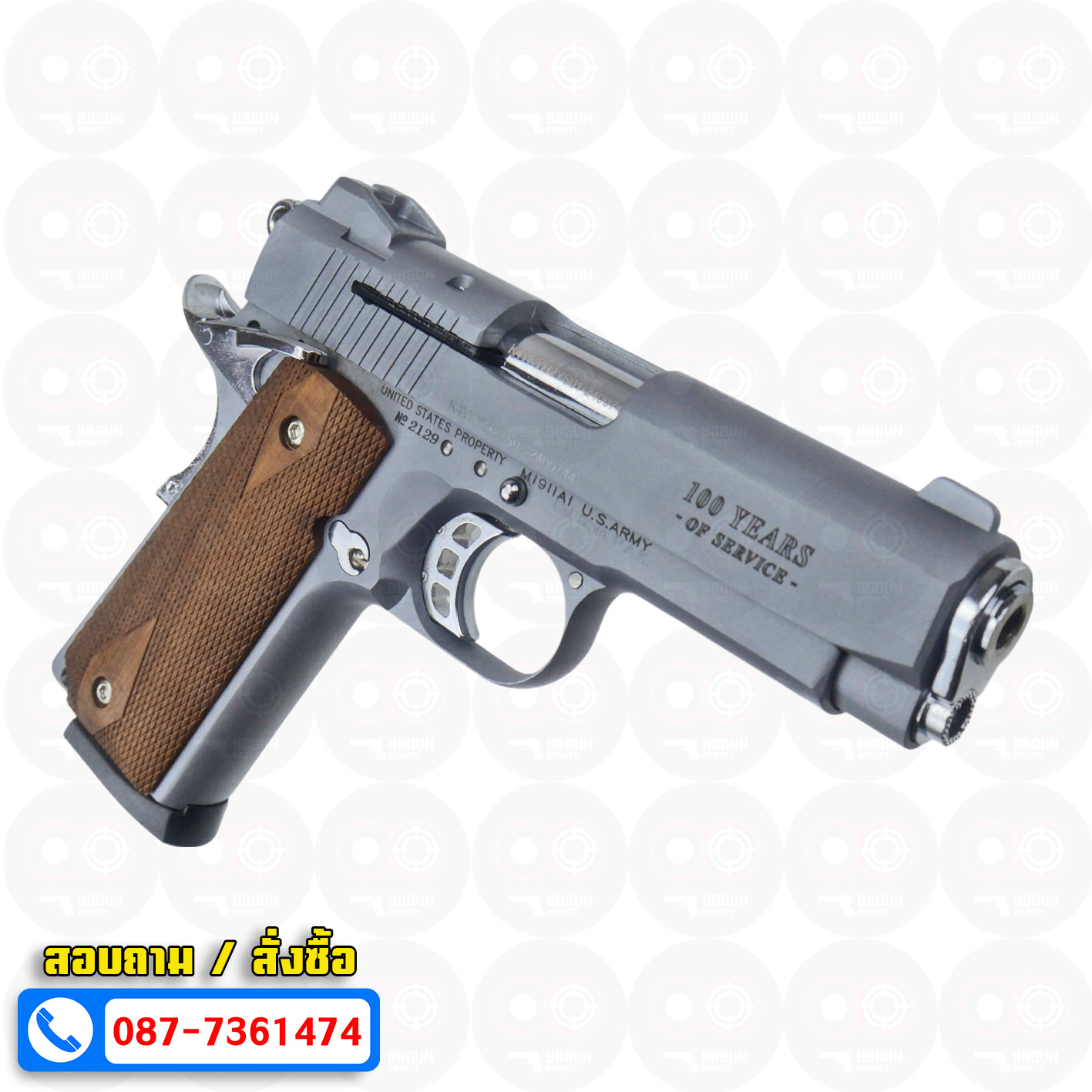 แบลงค์กัน KUZEY M1911 COLT GOVERMENT 100 Year สีสโมค 4 นิ้ว ด้ามไม้ blank gun