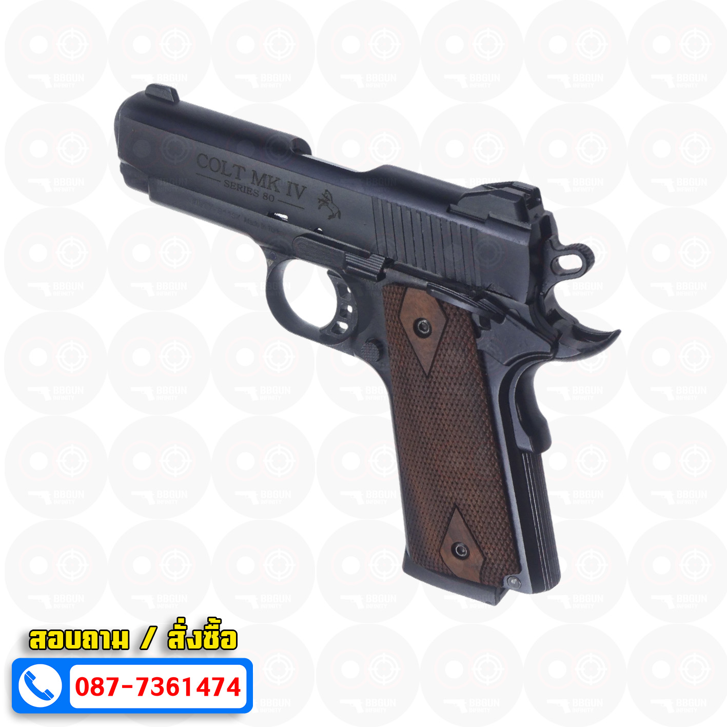 แบลงค์กัน KUZEY M1911 COLT'S MK IV SERIES 80 blank gun สีดำ ลำ 4 นิ้ว ด้ามไม้