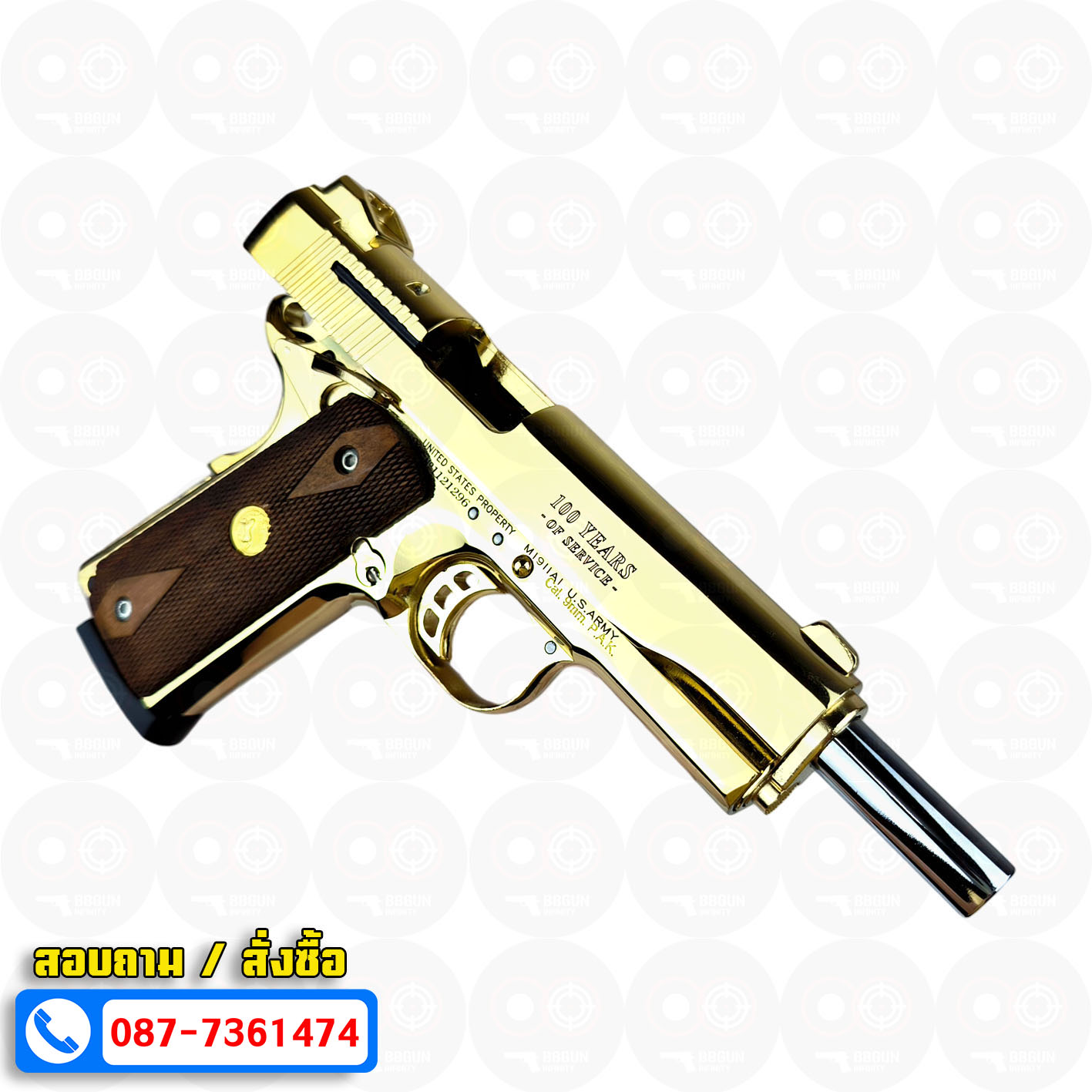 แบลงค์กัน KUZEY M1911 5 นิ้ว COLT GOVERMENT 100 Year สีทอง blank gun ด้ามไม้