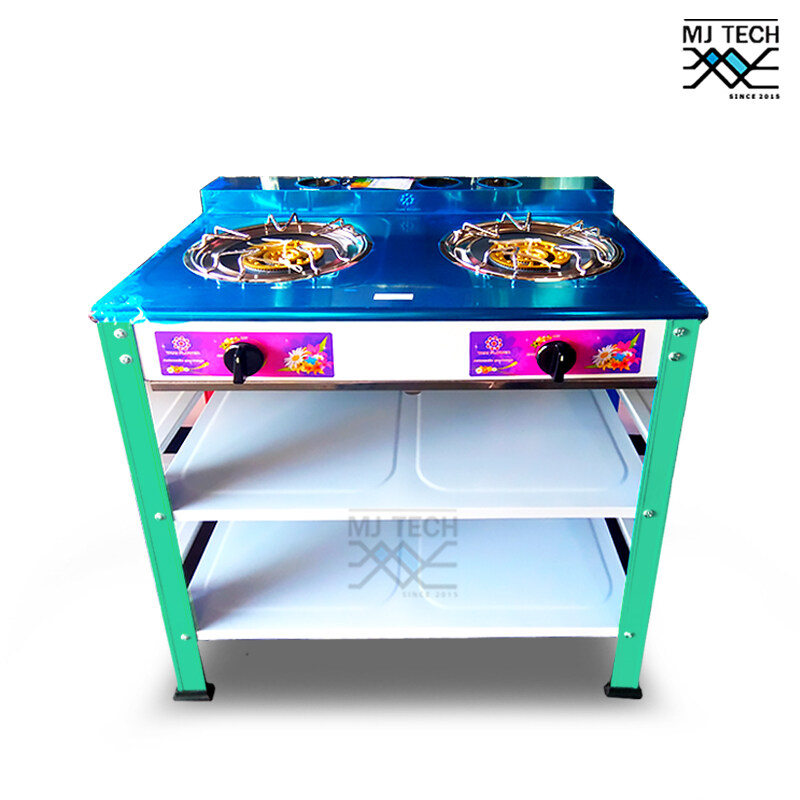 THAI FLOWER เตาแก๊ส หัวเตาคู่ 2 ชั้น โครงสี หน้าสแตนเลส หัวเตาเหล็กหล่อ รุ่น TF-628