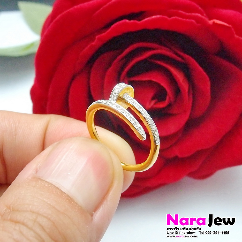 แหวนเพชร ตะปู ประดับเพชรแท้ 0.27 ct น้ำขาว 97 ทองคำแท้ 9K