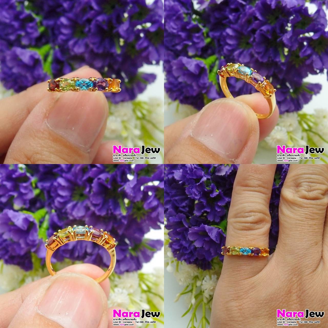 แหวนพลอยแท้ 5 สี สีสันสดใส ใส่แล้วโดดเด่น ดูมีสไตล์ สวยสะดุดตา (พลอยเจียระไนรูปไข่ทรงรี)