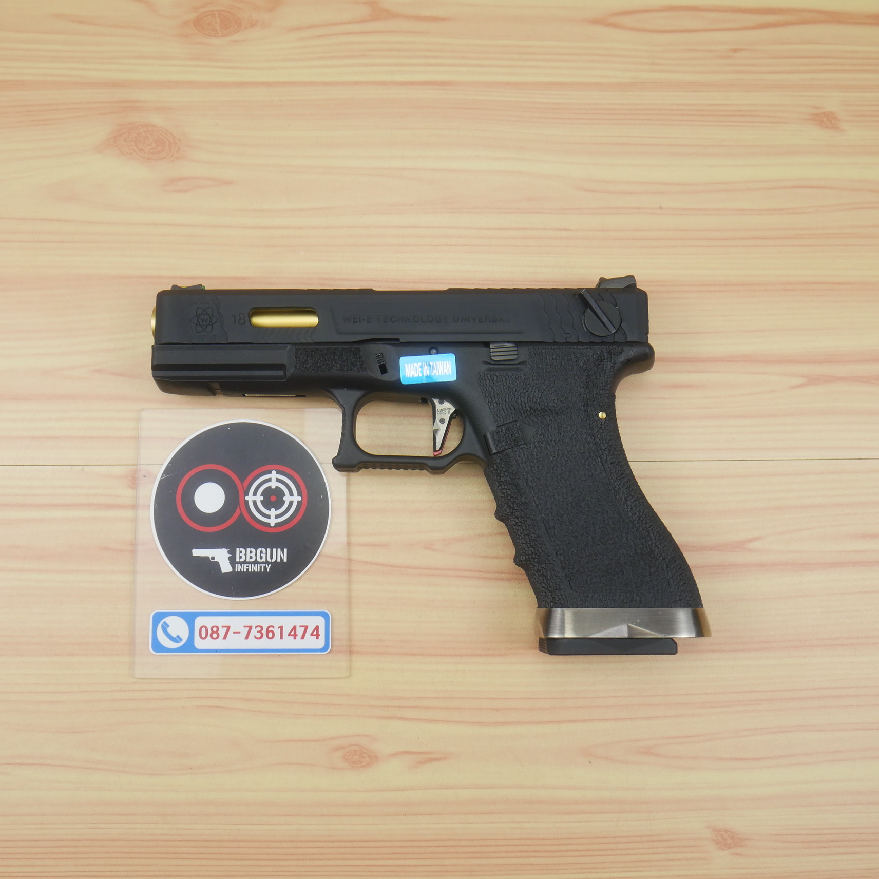 บีบีกันอัดแก๊ส WE Glock 18 G-Force T1 เฟรมดำ สไลด์ดำ ท่อทอง BB GUN