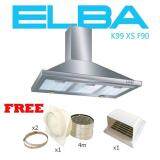 ELBA เครื่องดูดควัน รุ่น K99 XS F90 พร้อม ท่อ ดูดลมยาว 4 เมตร พร้อม เข็มขัดรัด สเตนเลส และ ข้อติดท่อลมออก 6“ และ หน้ากาก ติดภายนอก