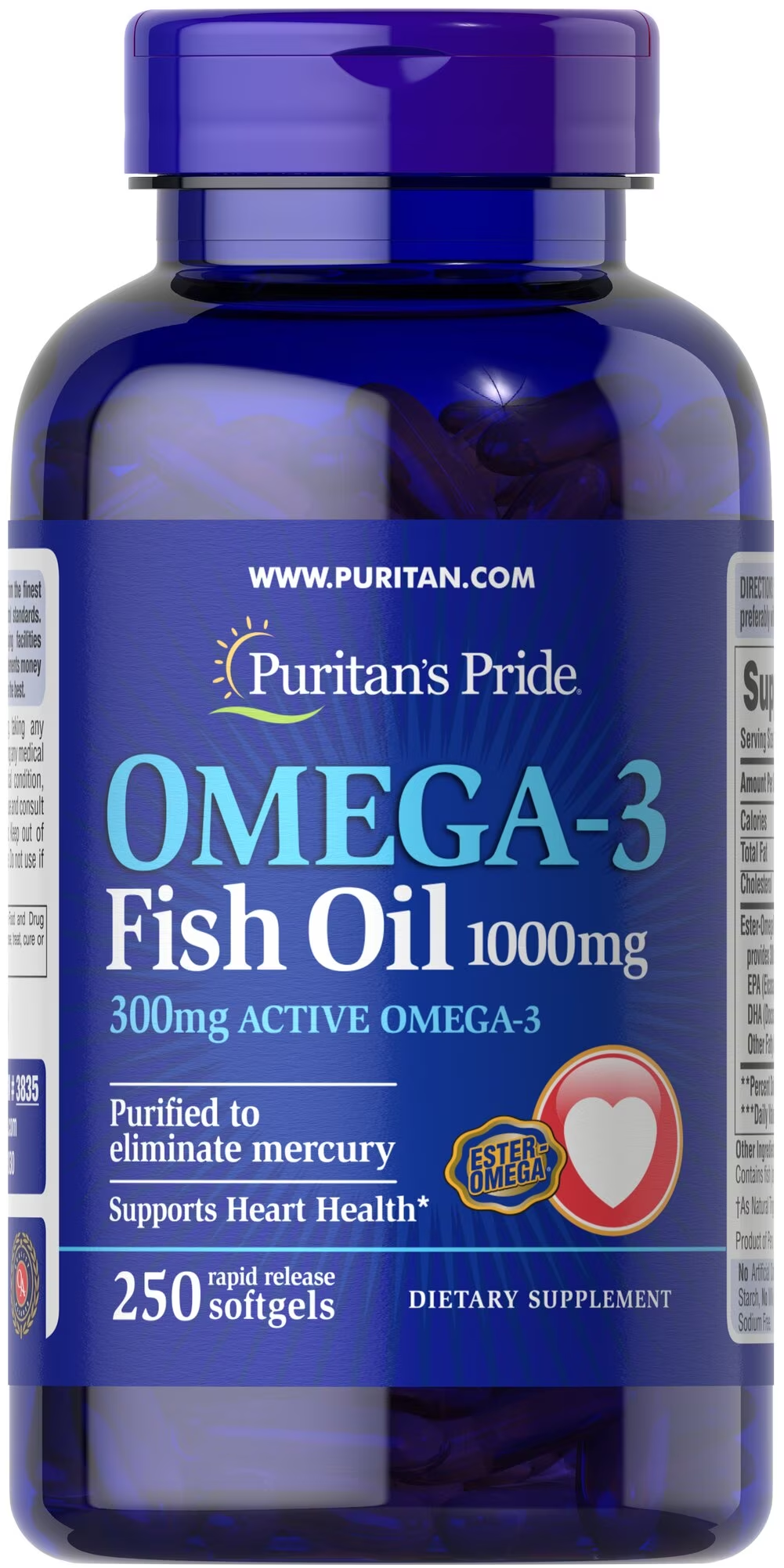 exp.3/25 ขวดใหญ่ 250 เม็ด Puritan's Pride OMEGA-3 Fish Oil 1000 mg (300 mg Active OMEGA3) น้ำมันปลา โอเมก้า จากอเมริกา