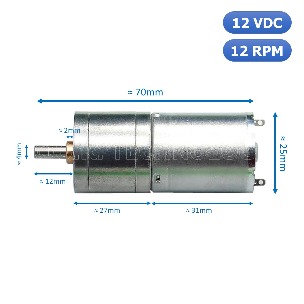 (1ชิ้น) JB353 มอเตอร์ มอเตอร์เกียร์ มอเตอร์อเนกประสงค์ 25GA-370 12VDC 12RPM DC Gear Motor (Shaft D, 4mm)