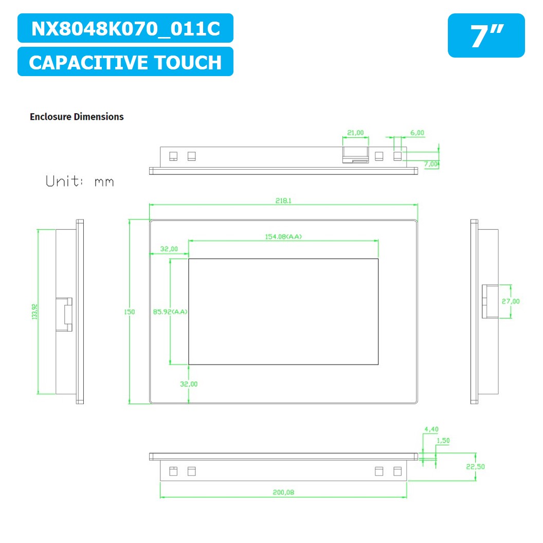 (1ชิ้น) AA380 หน้าจอ Nextion NX8048K070_011C 7 Inch Capacitive Touch Screen Man-machine Interface HMI Kernel Enhanced Version with Protective Shell หน้าจอสัมผัส
