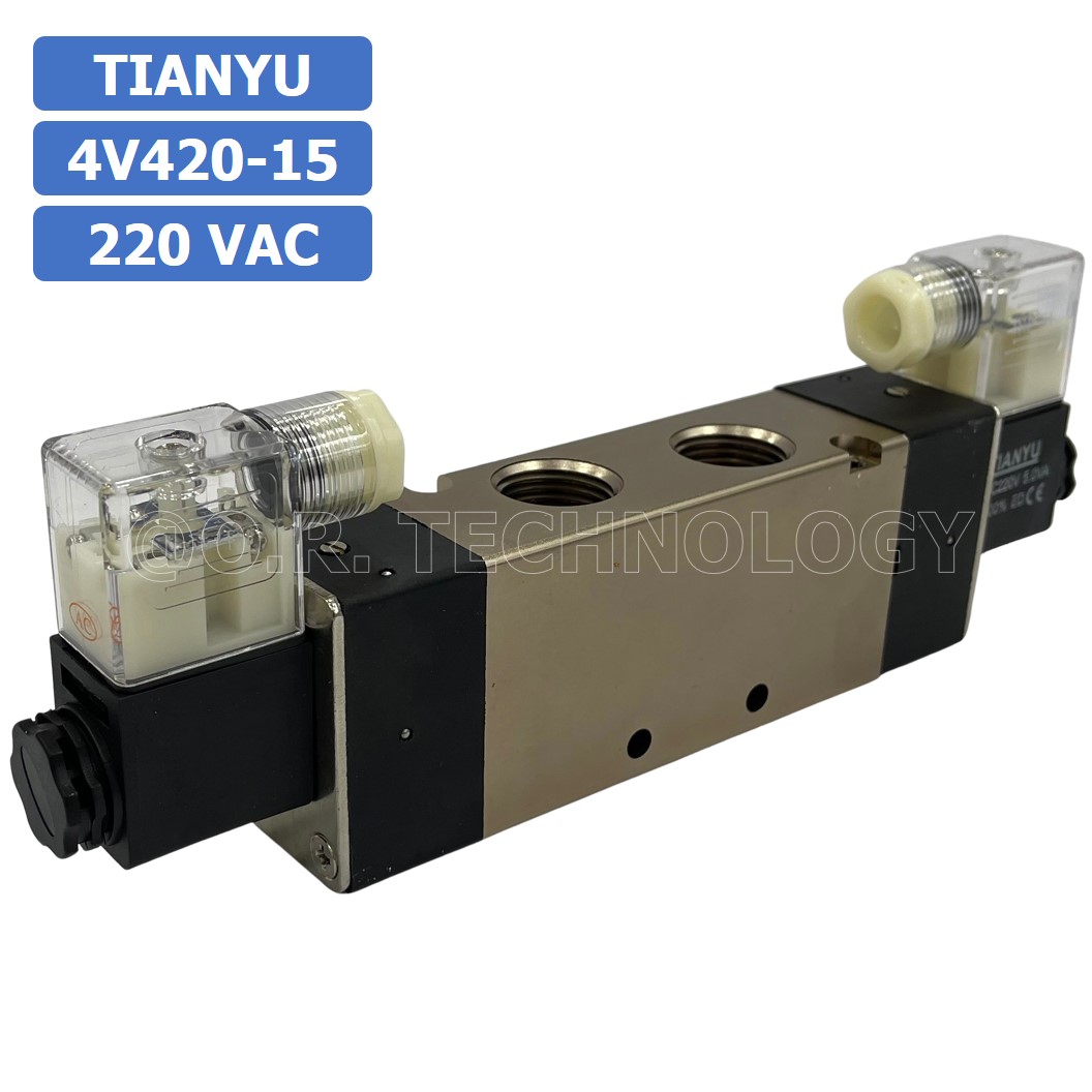(1ชิ้น) 4V420-15 220VAC โซลินอยด์วาล์ว คอยล์ 2 ข้าง Double coil Solenoid Valve Pneumatic TIANYU