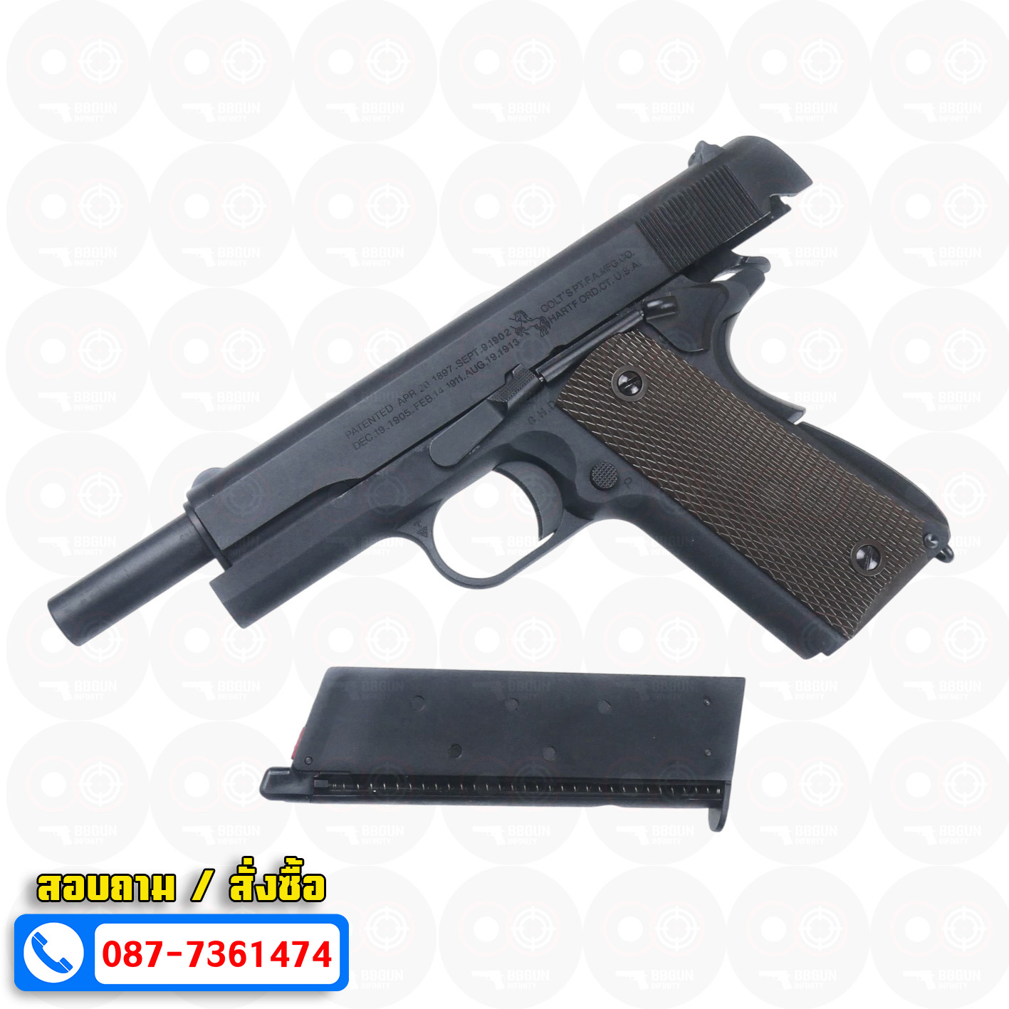 Cybergun / AW Colt M1911A1 Green Gas Version (Black) Full Marking ร่องลึก บีบีกันอัดแก๊ส
