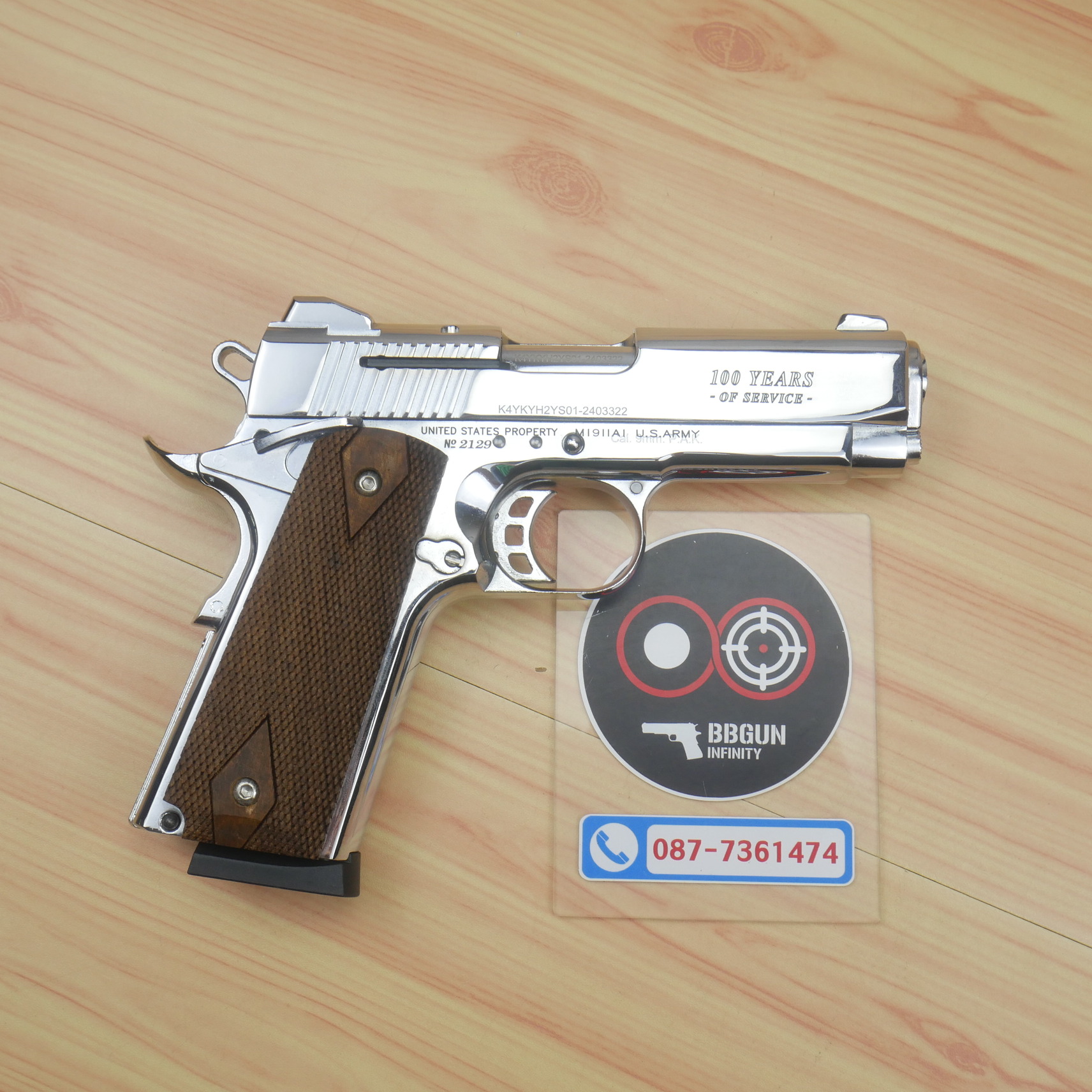 แบลงค์กัน KUZEY M1911 COLT'S 100 ปี สีเงินเงา 4 นิ้ว Blank Gun