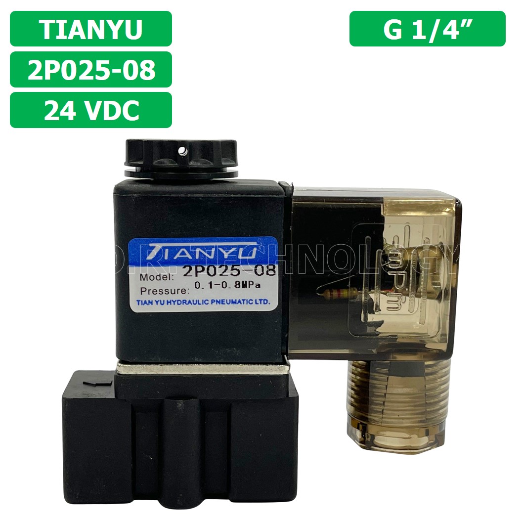 (1ชิ้น) 2P025-08 24VDC โซลินอยด์วาล์ว พลาสติก 2/2 Way Single Coil Solenoid Valve Pneumatic TIANYU โซลินอยด์ลม วาล์วลม