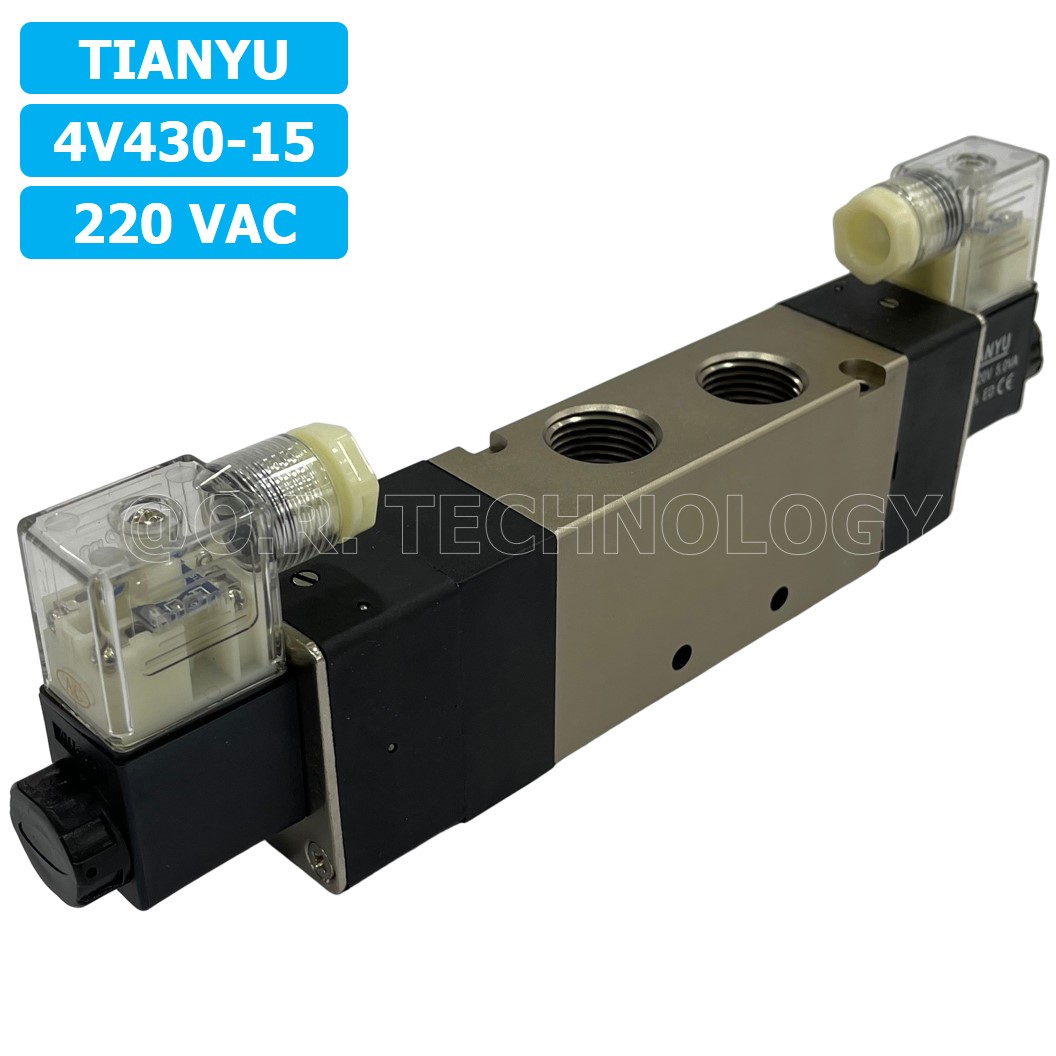 (1ชิ้น) 4V430-15 220VAC โซลินอยด์วาล์ว คอยล์ 2 ข้าง 5/3 Double Coil Solenoid Valve Pneumatic TIANYU