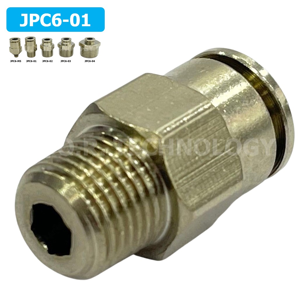 (1ชิ้น) JPC6-01 ข้อต่อลมสแตนเลสเกลียวนอก ข้อต่อลมเกลียวนอก ข้อต่อลม สแตนเลส STAINLESS Male Thread Straight Quick Connector Fitting