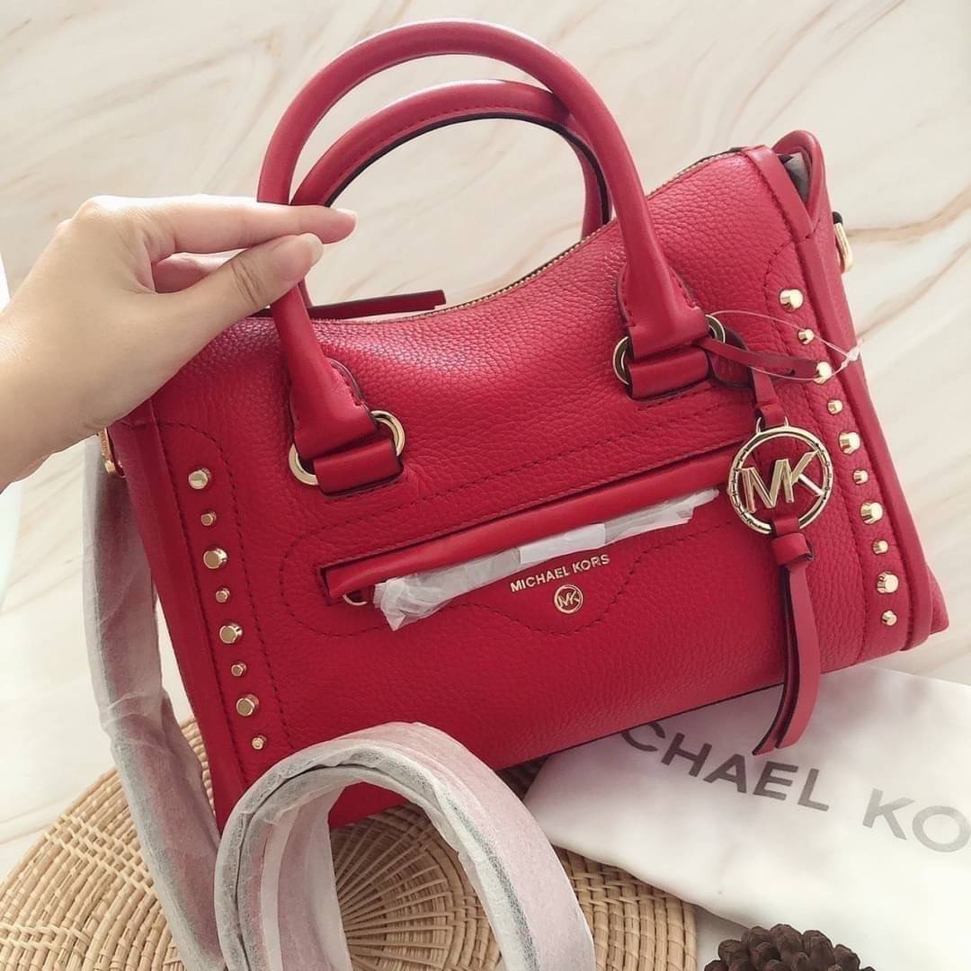 Michael Kors Carine studded Pebblea Leather satchel
