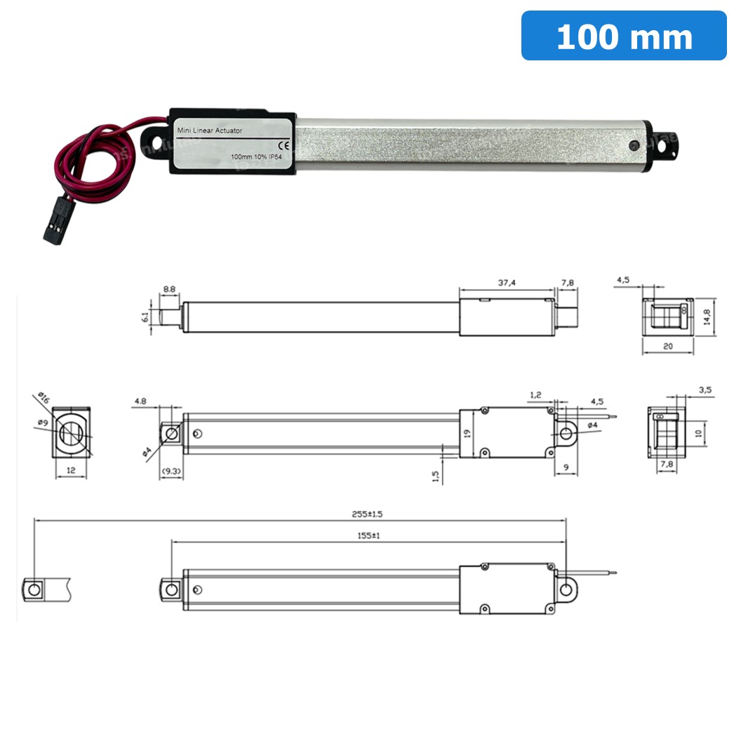 LAT-12-15-100 มอเตอร์ก้านชักเล็ก ระยะชัก 100mm 12VDC 15mm/s 64N DC 12V Mini Electric Linear Actuator พัตเตอร์ไฟฟ้า Putter มอเตอร์แกนชัก ขนาดเล็ก ตัวเล็ก