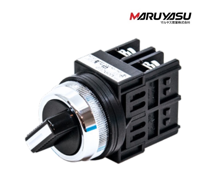 MARUYASU A22SN2L11B, A25SN2L11B, A30SN2L11B,, สวิทช์ลูกศร 2 จังหวะ สีดำ ON-OFF สปริงซ้าย φ22 ,25,30 mm. 1NO 1NC