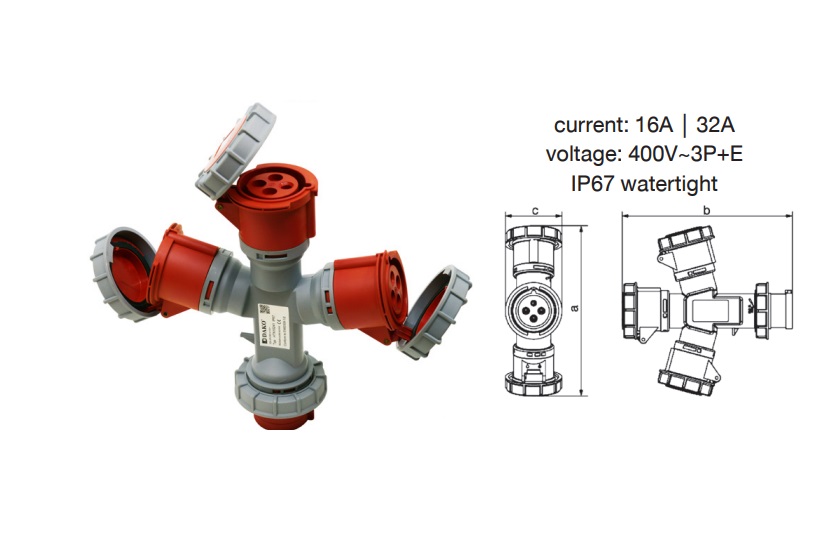 HTN10241 ปลั๊กตัวเมีย 3 ทาง 3P+E 32A 400V IP67 6H "DAKO"