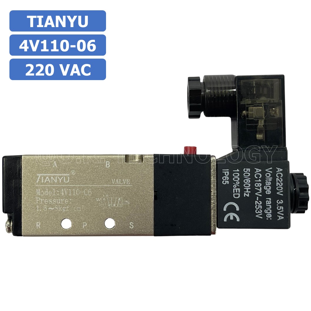 (1ชิ้น) 4V110-06 220VAC โซลินอยด์วาล์ว คอยล์ 1 ข้าง Single coil Solenoid Valve Pneumatic TIANYU