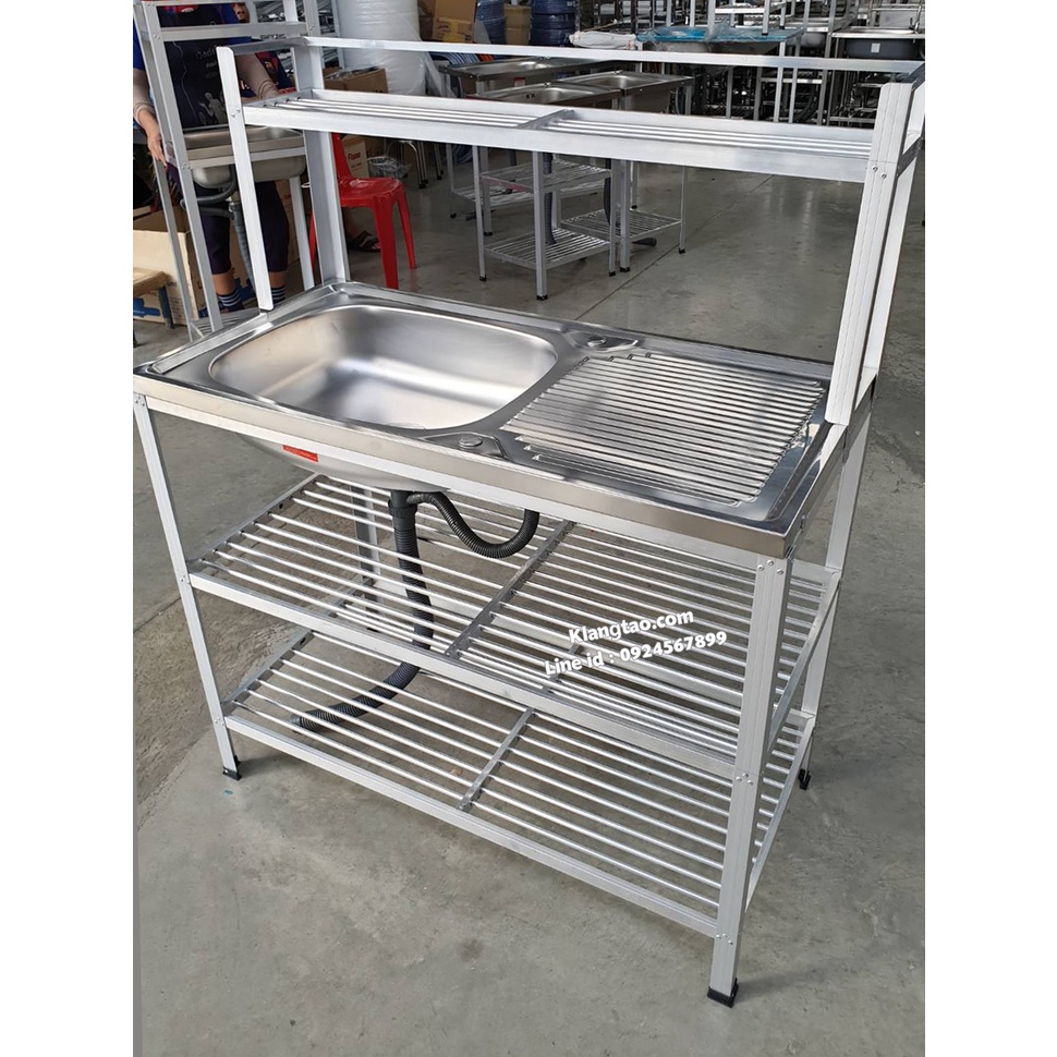 Diamond อ่างล้างจาน ตราเพชร 50x100x124 ซม. รุ่น S0014 ซิงค์ล้างจาน สแตนเลส เกรด 304 ขาอลูมิเนียม ต่อบน (เลือกก๊อกน้ำได้)