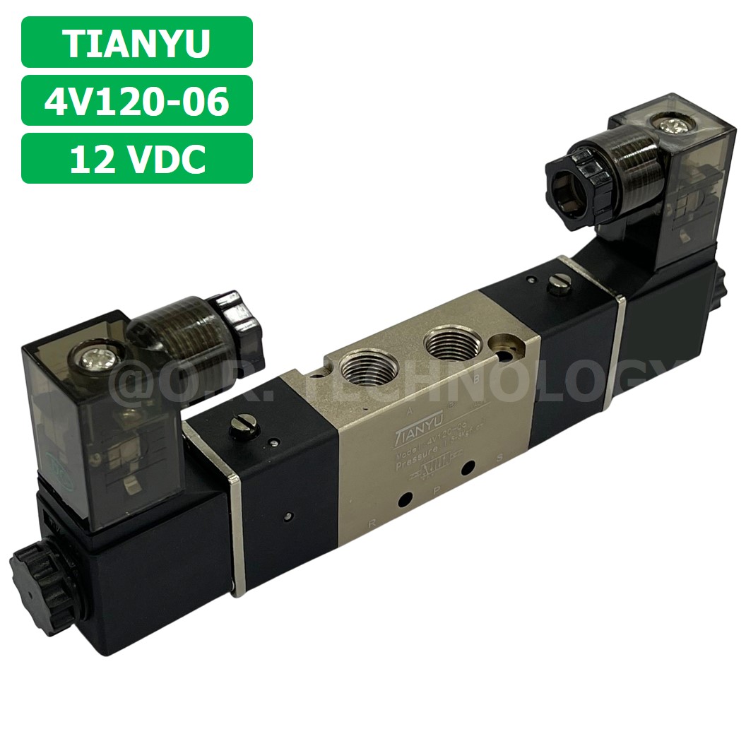 4V120-06 12VDC โซลินอยด์วาล์ว คอยล์ 2 ข้าง 5/2 Double coil Solenoid Valve Pneumatic TIANYU 4V-120-06