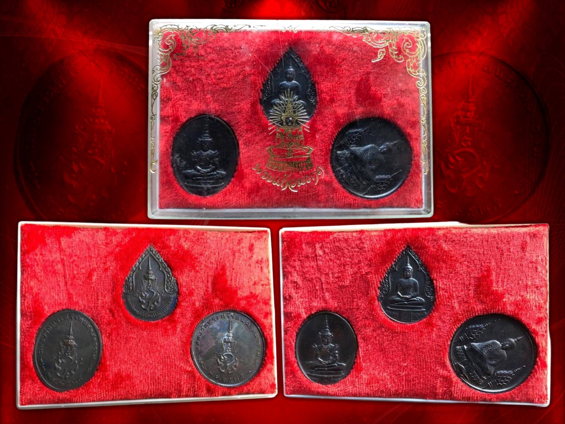 เหรียญพระแก้วมรกต ภปร ฉลองกรุงรัตนโกสินทร์ 200 ปี พ.ศ.2525 เนื้อทองแดง ฤดูหนาว ฤดูร้อน ฤดูฝน จำนวน 3 เหรียญ กล่องครบเซทครับ