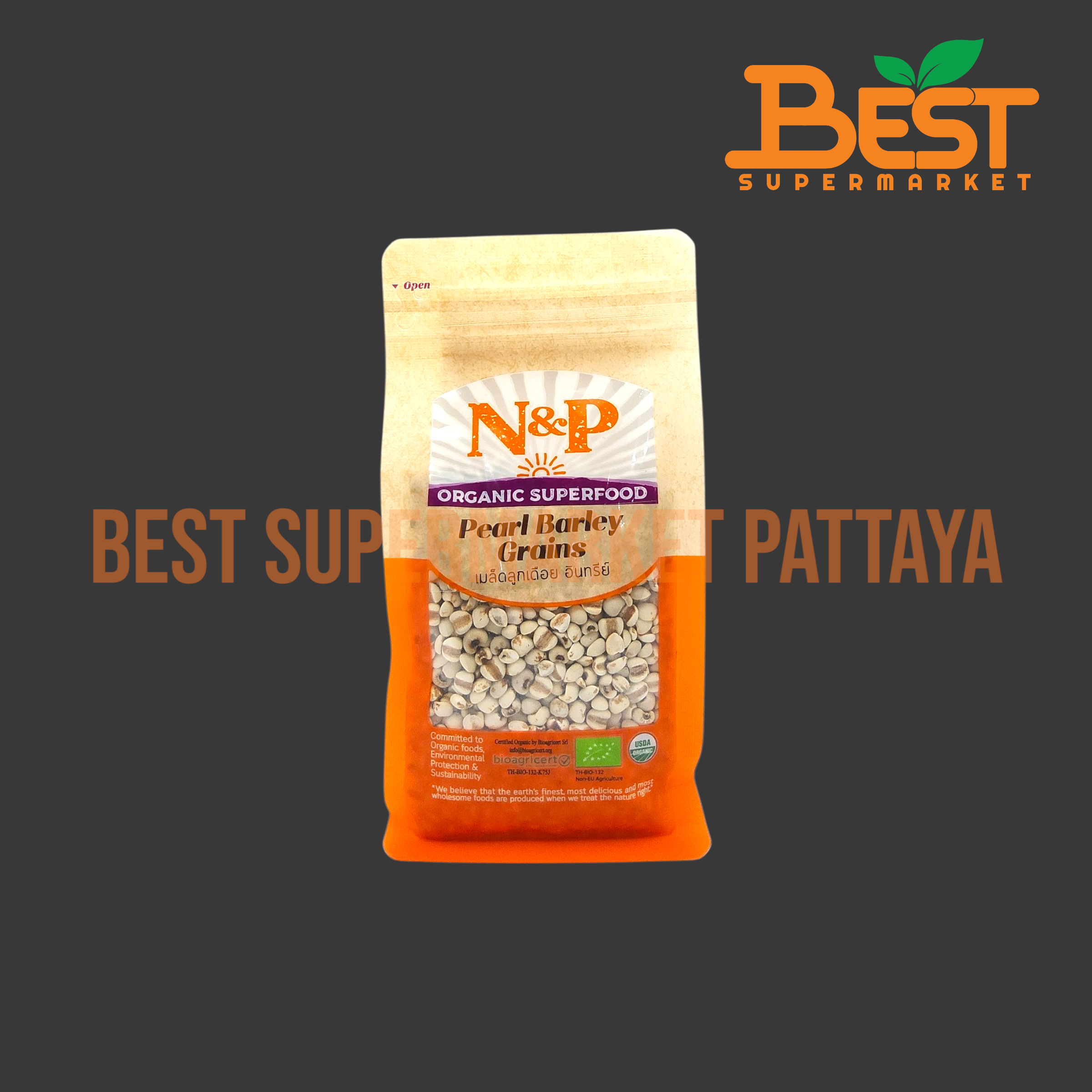 N&P เมล็ดลูกเดือย อินทรีย์ 300 กรัม.Pearl Barley Grains.300 g.