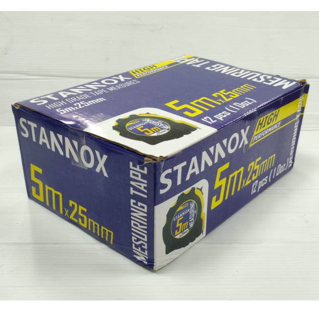 ตลับเมตร 5 ม. หน้า 1" หุ้มยาง STANNOX (รวมแวทแล้ว) ของแท้100% (กล่องละ 1 โหล) ตลับเมตร อุปกรณ์ช่าง ตลับเมตรเทปเหล็ก สำหรับวัดพื้นที่