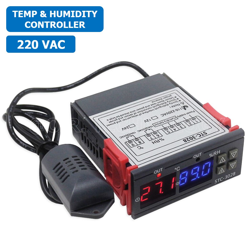 STC-3028 220VAC เครื่องควบคุมอุณหภูมิและความชื้น Dual Digital Temperature and Humidity Controller