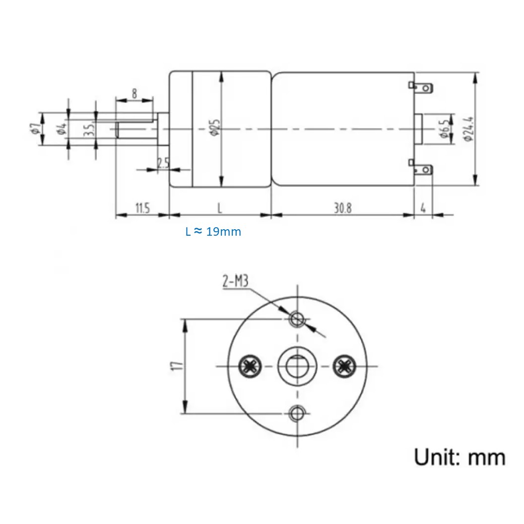 (1ชิ้น) JB361 มอเตอร์ มอเตอร์เกียร์ มอเตอร์อเนกประสงค์ 25GA-370 12VDC 400RPM DC Gear Motor (Shaft D, 4mm)