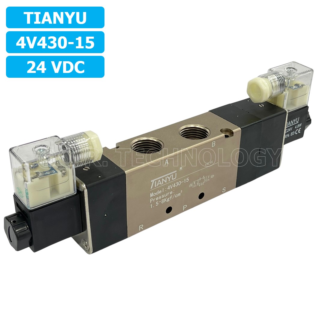 (1ชิ้น) 4V430-15 24VDC โซลินอยด์วาล์ว คอยล์ 2 ข้าง 5/3 Double Coil Solenoid Valve Pneumatic TIANYU โซลินอยด์วาล์วไฟฟ้า โซลินอยลม วาล์วลม กระบอกลม