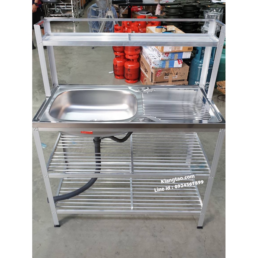 Diamond อ่างล้างจาน ตราเพชร 50x100x124 ซม. รุ่น S0014 ซิงค์ล้างจาน สแตนเลส เกรด 304 ขาอลูมิเนียม ต่อบน (เลือกก๊อกน้ำได้)