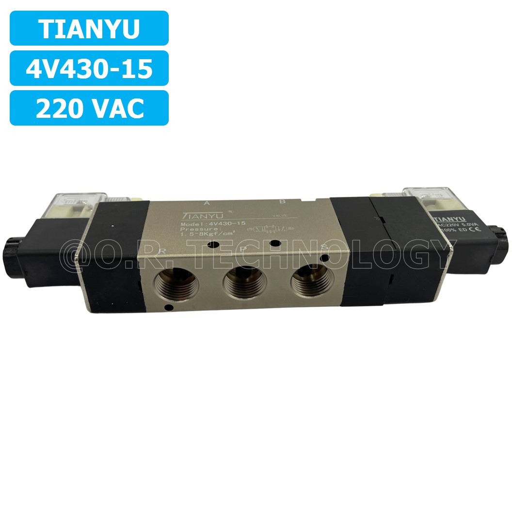 (1ชิ้น) 4V430-15 220VAC โซลินอยด์วาล์ว คอยล์ 2 ข้าง 5/3 Double Coil Solenoid Valve Pneumatic TIANYU